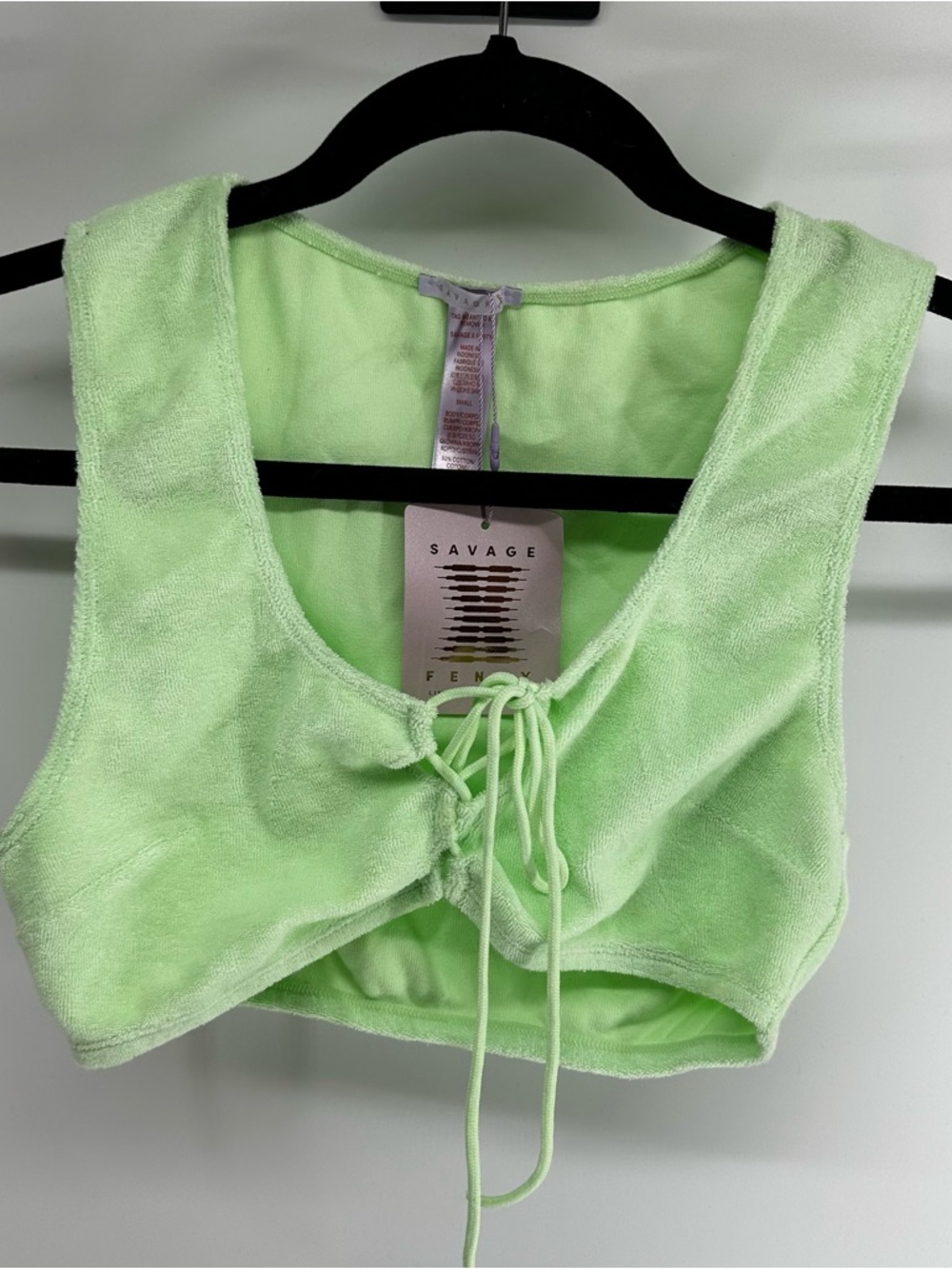 Savage X Fenty Neon Lime Terry Lace-Up Crop Tank